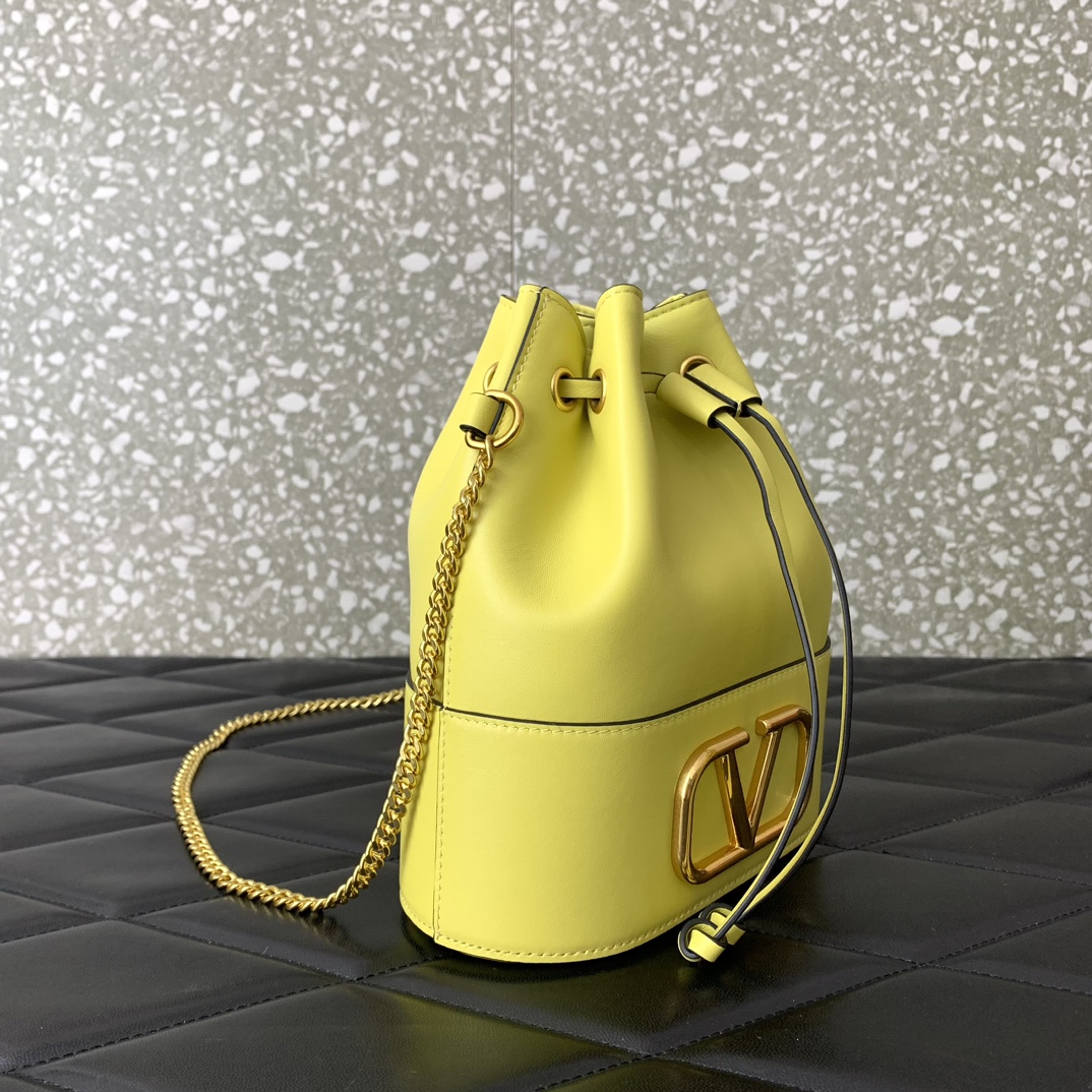 Valentino Garavani VLogo Signature Mini Bucket Bag in Yellow Nappa Leather 